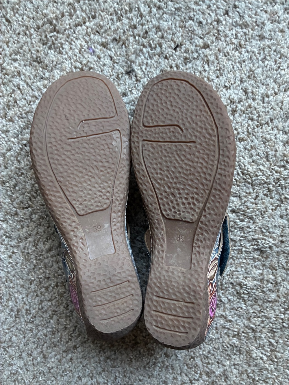 L'ATISTE Navy Leather Mary Janes with Pink & Orange Floral Emboss - Picture 7 of 11